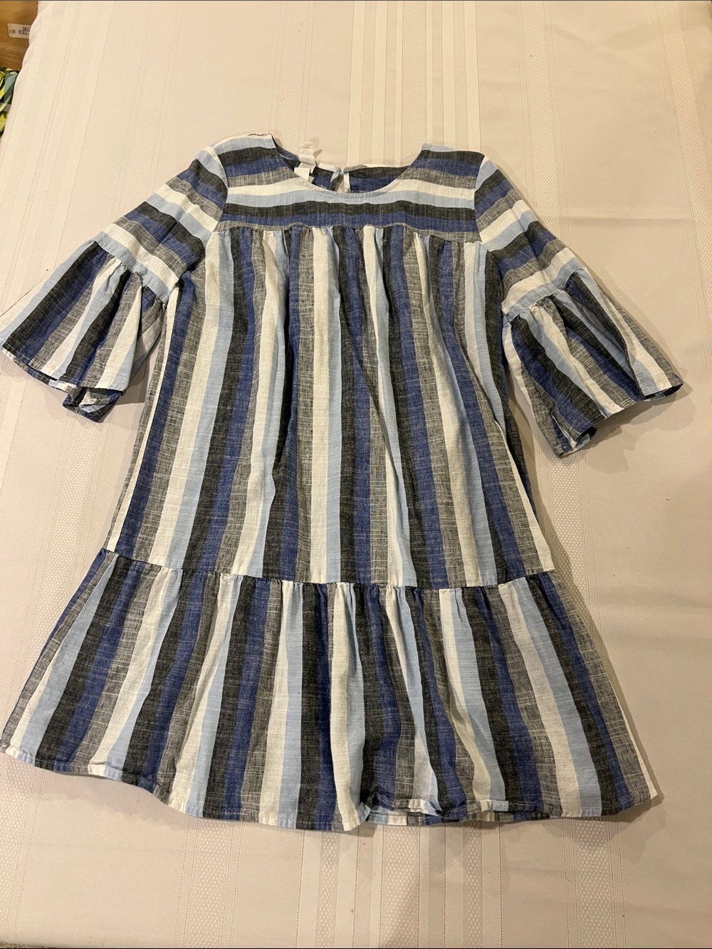 Anthropogie AMADI drop waist striped dress BHOH blues greys M